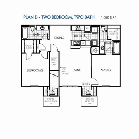 Floor plan for 2 beds, 2 baths, 1128 sqft